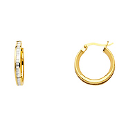 Mini Baguette-Cut Channel-Set CZ Hoop Earrings - 14K Yellow Gold 3mm x 0.3 inch