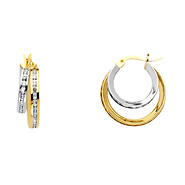 Petite Double CZ Hoop Earrings - 14K Two-Tone Gold 5mm x 0.5 inch