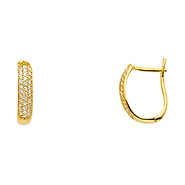 Dome Three-Row Pave CZ Huggie Hoop Earrings - 14K Yellow Gold