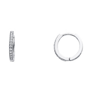 Petite Milgrain Endless CZ Huggie Hoop Earrings - 14K White Gold 1mm x 0.4 inch