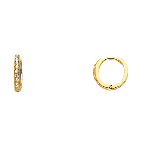 Mini Milgrain Endless CZ Huggie Hoop Earrings - 14K Yellow Gold 1mm x 0.3 inch