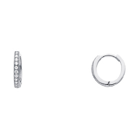 Mini Milgrain Endless CZ Huggie Hoop Earrings - 14K White Gold 1mm x 0.3 inch