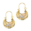 Fancy Oval Rose Hoop Earrings - 14K TriGold