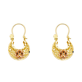 Crescent Star Filigree Hoop Earrings - 14K Two-tone Gold