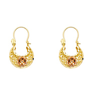 Crescent Star Filigree Hoop Earrings - 14K Two-tone Gold