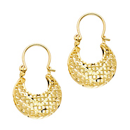 Crescent Crisscross Design Hoop Earrings - 14K Yellow Gold