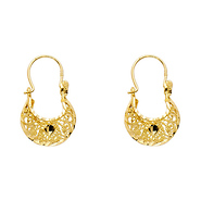 Fancy Crescent Faceted & Filigree Hoop Earrings - 14K Yellow Gold