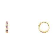 Pink CZ Channel-Set 14K Yellow Gold Huggie Earrings - 2mm x 10mm