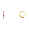 Fuchsia CZ Channel-Set 14K Yellow Gold Huggie Earrings - 2mm x 11mm