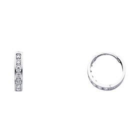 14K White Gold Round CZ Huggie Earrings 3mm x 13mm