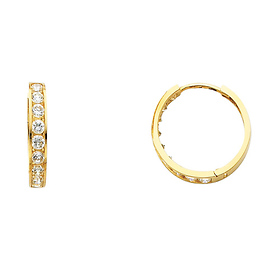 14K Yellow Gold Round CZ Huggie Earrings 3mm x 17mm