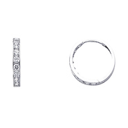14K White Gold Round CZ Huggie Earrings 3mm x 17mm
