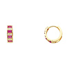 14K Yellow Gold Baguette Fuchsia CZ Huggie Earrings 4mm x 12mm