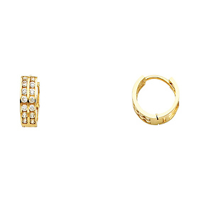 14K Yellow Gold 2-Row CZ Huggie Earrings 4mm x 11mm