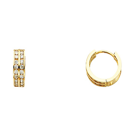 14K Yellow Gold 2-Row CZ Huggie Earrings 4mm x 12mm