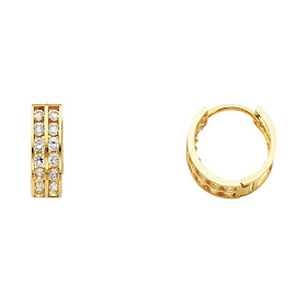 14K Yellow Gold 2-Row CZ Huggie Earrings 5mm x 14mm