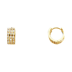 14K Yellow Gold 3-Row CZ Huggie Earrings 5mm x 11mm