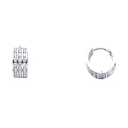 14K White Gold 3-Row CZ Huggie Earrings 5mm x 11mm