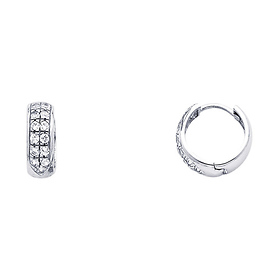 14K White Gold Dome Pave CZ Huggie Earrings 5mm x 13mm