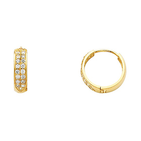 14K Yellow Gold Dome Pave CZ Huggie Earrings 4mm x 15mm