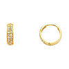 14K Yellow Gold Dome Pave CZ Huggie Earrings 4mm x 15mm