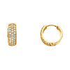 14K Yellow Gold 3-Row Dome Pave CZ Huggie Earrings 6mm x 15mm