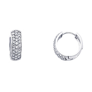 14K White Gold 3-Row Dome Pave CZ Huggie Earrings 6mm x 15mm