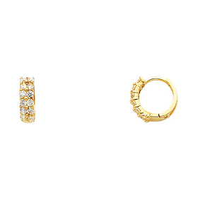 6-Stone Double-Row 14K Yellow Gold CZ Huggie Earrings 3mm x 11mm