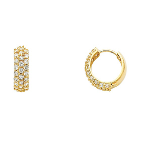 3-Row Pave 14K Yellow Gold CZ Huggie Earrings 5mm x 14mm