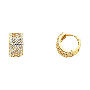 5-Row Pave 14K Yellow Gold CZ Huggie Earrings 8mm x 13mm