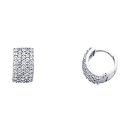 5-Row Pave 14K White Gold CZ Huggie Earrings 8mm x 13mm