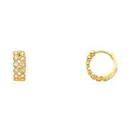14K Yellow Gold Milgrain 2-Row CZ Huggie Earrings 4mm x 11mm