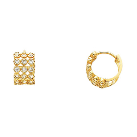 14K Yellow Gold Milgrain 3-Row CZ Huggie Earrings 7mm x 12mm