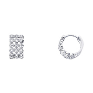 14K White Gold Milgrain 3-Row CZ Huggie Earrings 7mm x 12mm