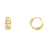 14K Yellow Gold Round & Baguette CZ Huggie Earrings 6mm x 13mm