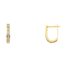 14K Yellow Gold Channel-Set Lever-back CZ Huggie Earrings