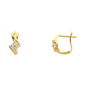 14K Yellow Gold Bypass Flower Lever-back CZ Huggie Earrings
