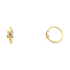 Mini 14K Yellow Gold Flower Purple CZ Huggie Earrings