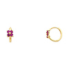 14K Yellow Gold Flower Purple Prong CZ Huggie Earrings