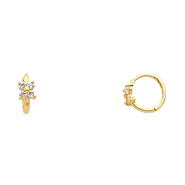 14K Yellow Gold Flower Clear Prong CZ Huggie Earrings