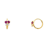 14K Yellow Gold Butterfly Purple CZ Huggie Earrings