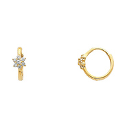 14K Yellow Gold Six-Petal Flower CZ Huggie Earrings