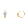14K Yellow Gold Flower Channel-Set CZ Huggie Earrings