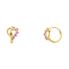 14K Yellow Gold Semi-Lined Heart Pink CZ Huggie Earrings
