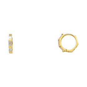 14K Yellow Gold Baguette CZ Huggie Earrings