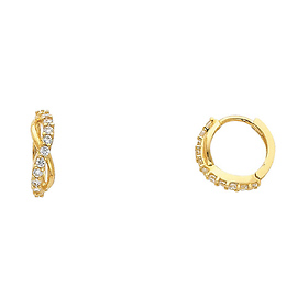 14K Yellow Gold Semi-lined Infinity CZ Huggie Earrings