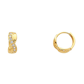 14K Yellow Gold Bold Semi-lined Infinity CZ Huggie Earrings