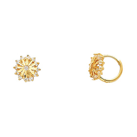 14K Yellow Gold Fancy Star Burst CZ Huggie Earrings