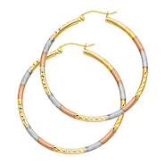 Medium 14K TriGold Diamond-Cut Hoop Earrings - 2mm x 1.3 inch