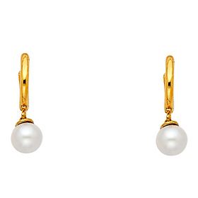 14K Yellow Gold 6mm Pearl Huggie Earrings